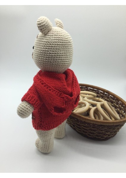 Elite Amigurumi Kırmızı Uyku Arkadaşı Ayıcık 30 cm 1 Adet