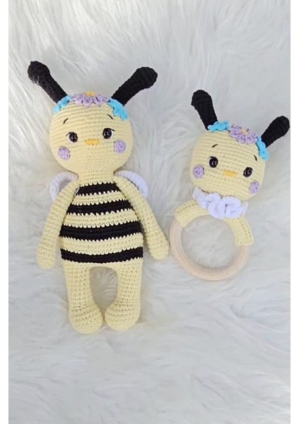 Amigurumi Yenidoğan, Uyku Arkadaşı, Arı ve Çıngırak 2'li Set Oyuncak 1 Adet