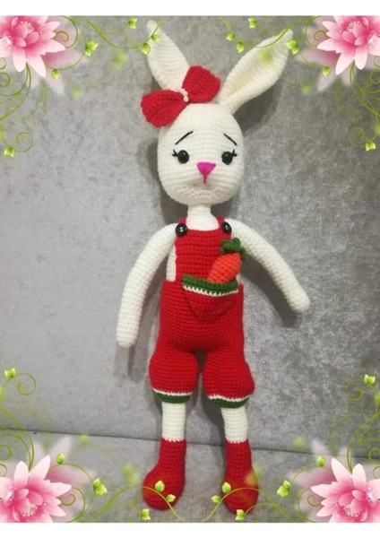 Havuçlu Sevimli Tavşan Amigurumi Organik Oyuncak 1 Adet