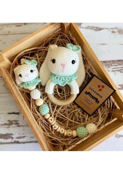 Elite Amigurumi Tavşan Emzik Tutucu ve Çıngırak 1 Adet