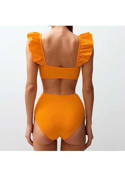 Yeni Düz Bralette Yüksek Bel Slip Siyah Bralet Fırfırlı Dokulu Yüksek Bel Hipster Bikini Takımı indirimleri