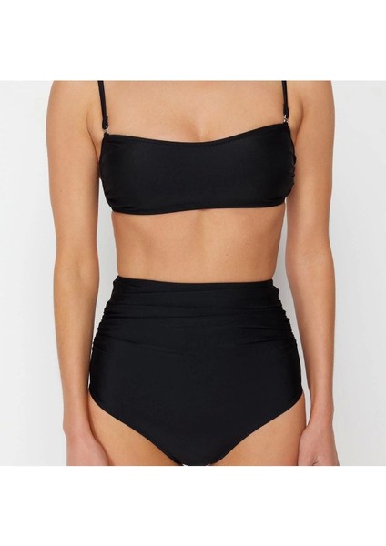 Yeni Düz Straplez Yüksek Bel Brief Siyah Straplez Toparlayıcı Yüksek Bel Hipster Bikini Takımı