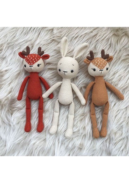 Amigurumi Yılbaşı Üçlüsü Oyun ve Uyku Arkadaşı Arkadaşı Tavşan Geyik 1 Adet modelleri