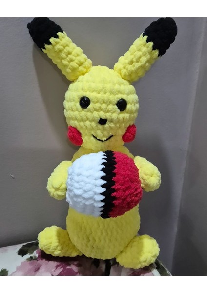 Elite Amigurumi Pikachu Örme Pelus Organik Oyuncak Cocuk Uyku Arkadaşı 1 Adet