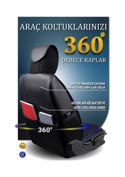 Ssanyoung Korando Sports Lüx Deri Oto Koltuk Kılıfı Ön Arka Takım Elit Serisi Siyah Mavi fırsatları