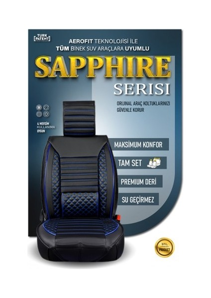 Ssanyoung Xlv Lüx Deri Oto Koltuk Kılıfı Ön Arka Takım Elit Serisi Siyah Mavi modelleri