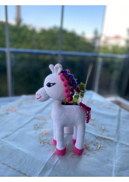 Pembe Beyaz Rüya At Amigurumi Organik Oyuncak 1 Adet
