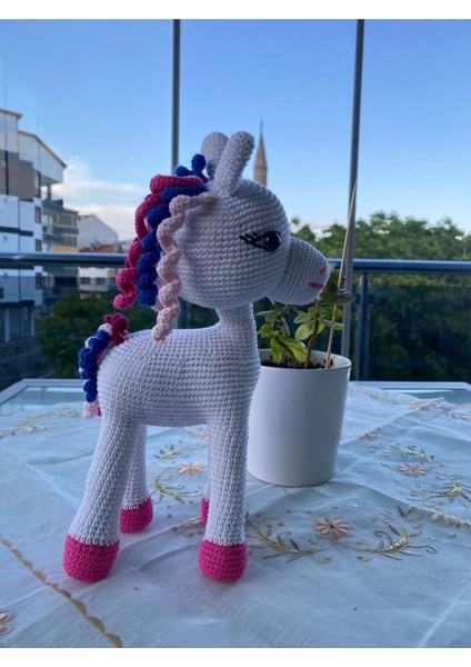 Pembe Beyaz Rüya At Amigurumi Organik Oyuncak 1 Adet modelleri