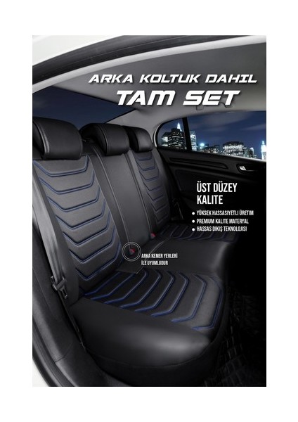 Seat Ateca Lüx Oto Koltuk Kılıfı Ön Arka Takım (Antalya) Siyah Mavi
