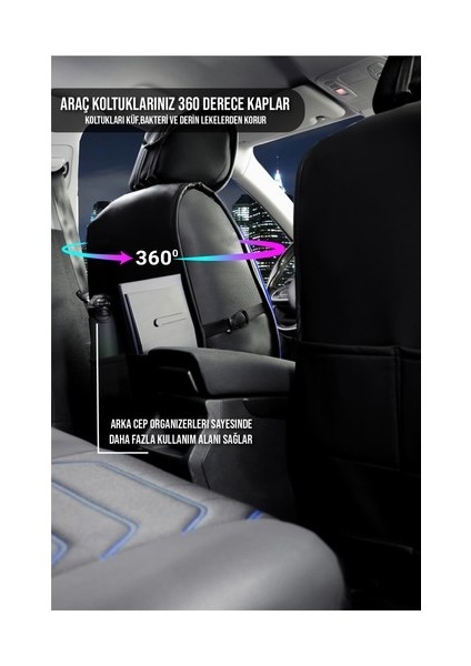 Seat Ateca Lüx Oto Koltuk Kılıfı Ön Arka Takım (Antalya) Siyah Mavi