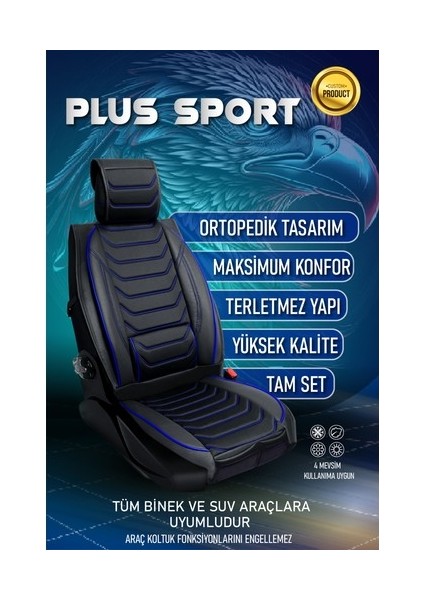 Seat Ateca Lüx Oto Koltuk Kılıfı Ön Arka Takım (Antalya) Siyah Mavi