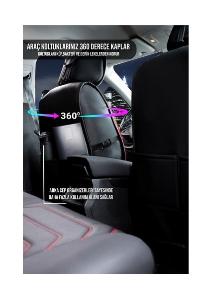volvo 740 Lüx Oto Koltuk Kılıfı Ön Arka Takım Eagle Serisi Siyah Kırmızı fırsatları