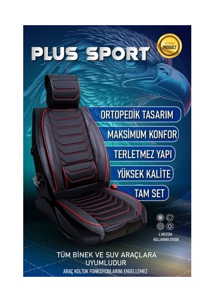 volvo 740 Lüx Oto Koltuk Kılıfı Ön Arka Takım Eagle Serisi Siyah Kırmızı indirimleri