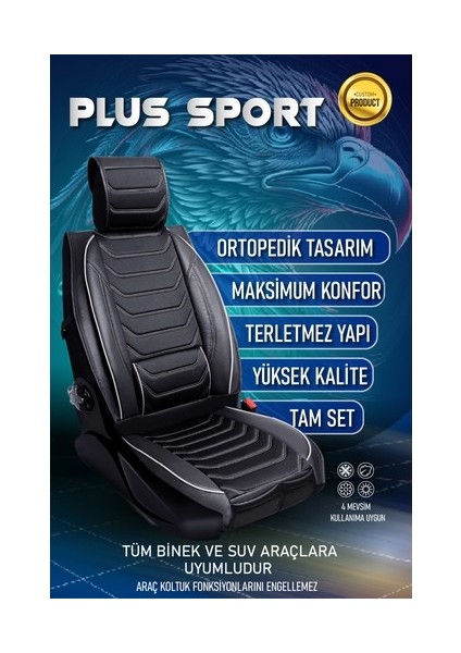 Kia Sportage Lüx Oto Koltuk Kılıfı Ön Arka Takım Eagle Serisi Siyah Beyaz indirimleri