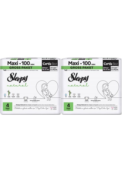 Bebek Bezi Natural Beden: 4 (7- 14KG) Maxi 200 Adet Ekonomik Ultra Pk