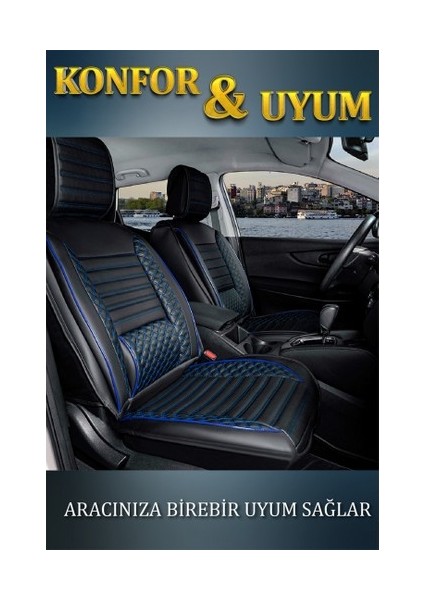 opel Ascona Lüx Deri Oto Koltuk Kılıfı Ön Arka Takım Elit Serisi Siyah Mavi