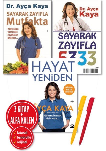 Alfa Kalem+ Ayça Kaya 3 Kitap (Sayarak Zayıfla Mutfakta+Sayarak Zayıfla - 5333+HAYAT Yeniden) Yeni