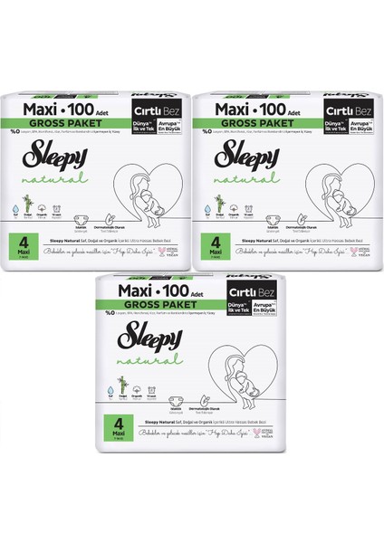 Bebek Bezi Natural Beden: 4 (7- 14KG) Maxi 300 Adet Aylık Ultra Pk