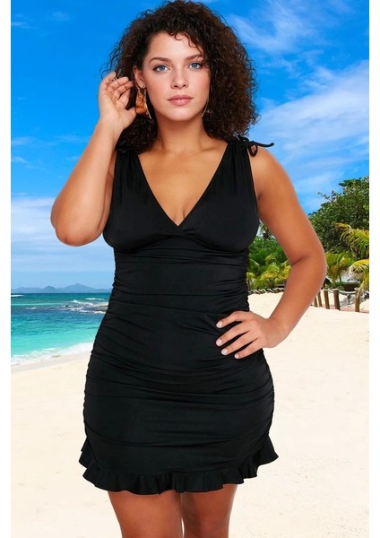 Konforlu Modern Derin V Yaka Büyük Beden Mayo Plus Size Klora Dayanıklı Rahat Kesim modelleri