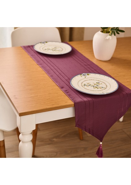 Soft Jakarlı Dokuma Runner - Mürdüm - 35X140 cm