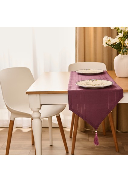 Soft Jakarlı Dokuma Runner - Mürdüm - 35X140 cm