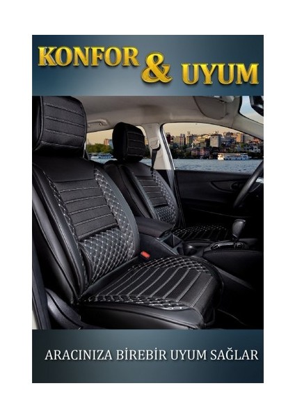 dacia Sandero Yeni Kasa Lüx Deri Oto Koltuk Kılıfı Ön Arka Takım Elit Serisi Siyah Beyaz