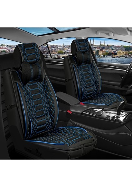 kia Picanto Lüx Deri Oto Koltuk Kılıfı Ön Arka Takım (Royal) Siyah Mavi modelleri