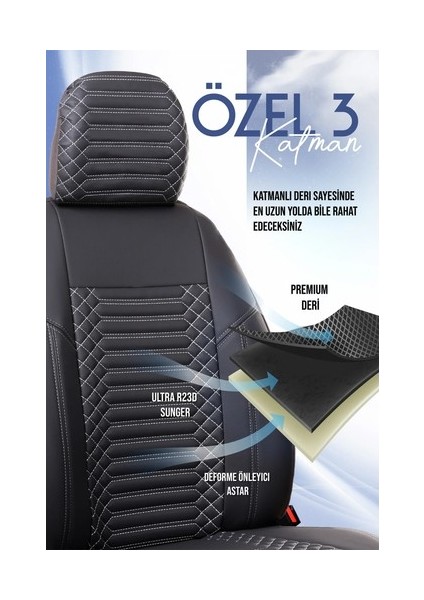 volkswagen Touran Lüx Full Deri Oto Koltuk Kılıfı Ön Arka Takım (Exclusive) Füme fırsatları