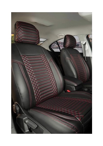 Nissan Juke Lüx Full Deri Oto Koltuk Kılıfı Ön Arka Takım (Exclusive) Siyah Kırmızı