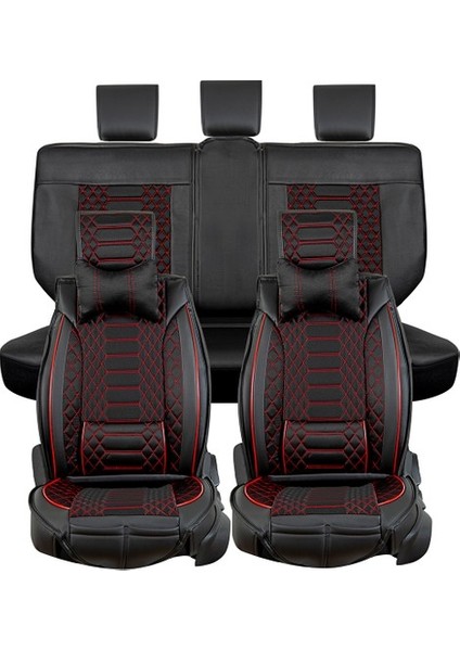 Seat Ateca Lüx Deri Oto Koltuk Kılıfı Ön Arka Takım (Royal) Siyah Kırmızı