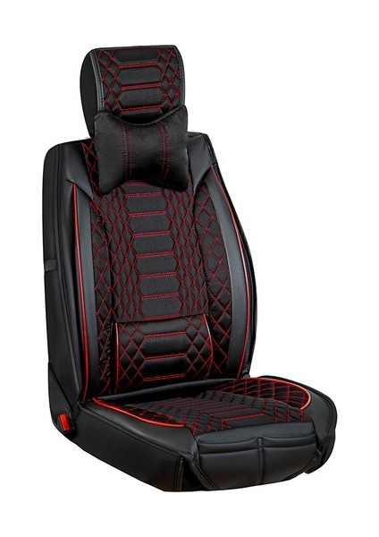Seat Ateca Lüx Deri Oto Koltuk Kılıfı Ön Arka Takım (Royal) Siyah Kırmızı fırsatları