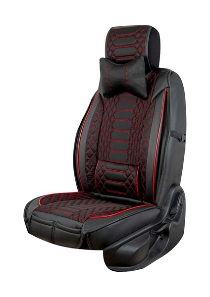Seat Ateca Lüx Deri Oto Koltuk Kılıfı Ön Arka Takım (Royal) Siyah Kırmızı indirimleri