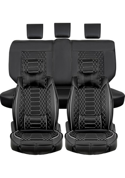 kia Picanto Lüx Deri Oto Koltuk Kılıfı Ön Arka Takım (Royal) Siyah Beyaz