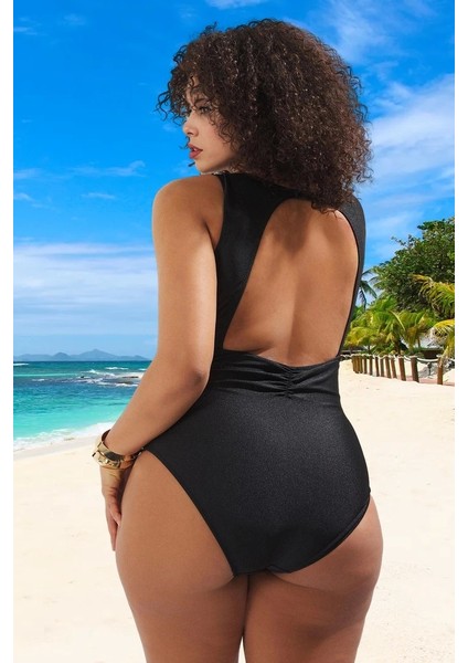 Konforlu Modern Derin V Yaka Büyük Beden Mayo Deniz Kıyafeti Şık Detaylı