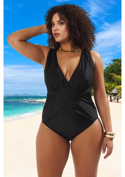 Konforlu Modern Derin V Yaka Büyük Beden Mayo Deniz Kıyafeti Şık Detaylı modelleri