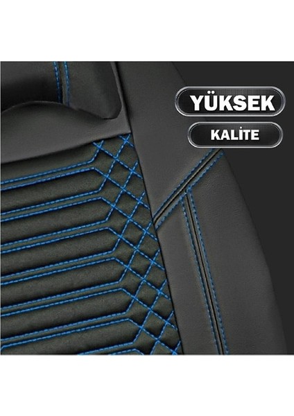 Seat Ateca Lüx Full Deri Oto Koltuk Kılıfı Ön Arka Takım (Giydirme Tip) Siyah Mavi fırsatları