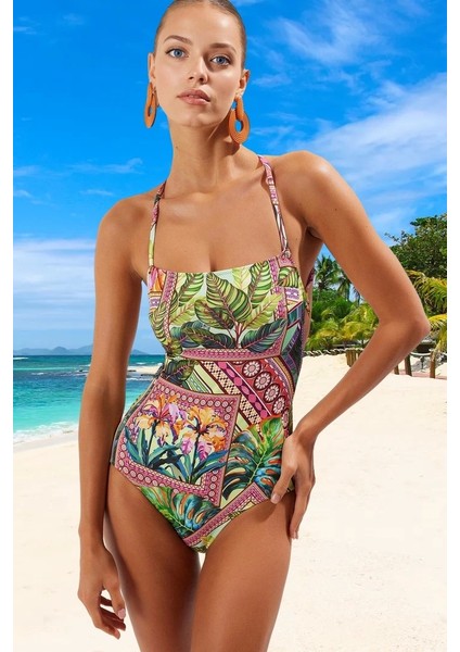 Modern Desenli Mayo Klora Dayanıklı Esnek Kumaş Banyo Kıyafeti Yaz Koleksiyonu Yüzme Mayosu modelleri