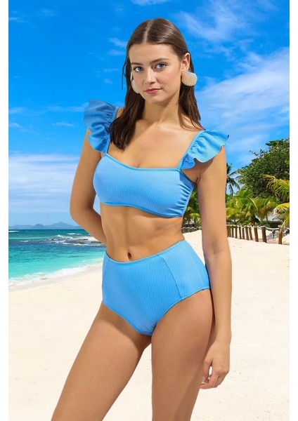 Modern Fırfırlı Bikini Takımı Özel Tasarım Premium Kalite Klora Dayanıklı Su Sporları Için