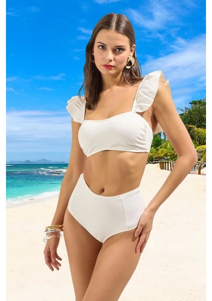 Modern Fırfırlı Bikini Takımı Özel Tasarım Premium Kalite Klora Dayanıklı Su Sporları Için