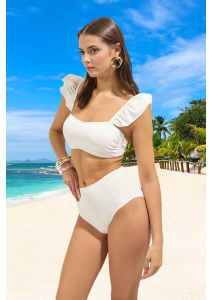Modern Fırfırlı Bikini Takımı Özel Tasarım Premium Kalite Klora Dayanıklı Su Sporları Için