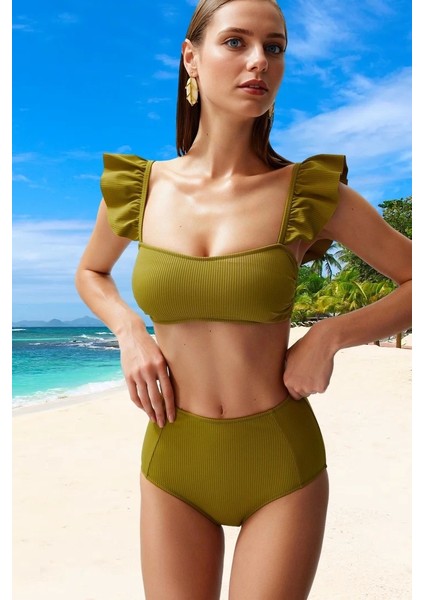Modern Fırfırlı Bikini Takımı Özel Tasarım Premium Kalite Klora Dayanıklı Su Sporları Için