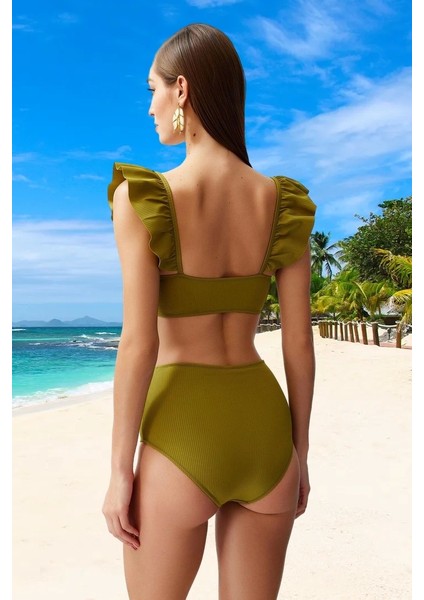 Modern Fırfırlı Bikini Takımı Özel Tasarım Premium Kalite Klora Dayanıklı Su Sporları Için