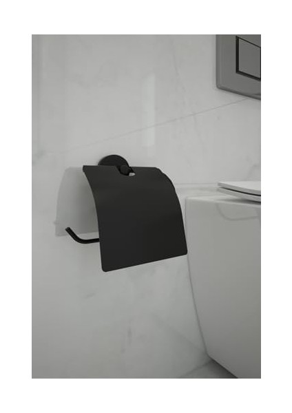 Banyo Lotus Siyah Kapaklı Tuvalet Kağıtlığı Tuvalet Kağıdı Askısı - Delmeye Son Ister Yapıştır Ister Montajla
