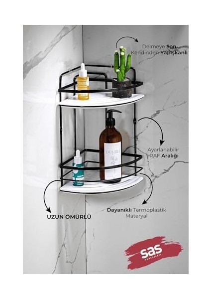 Haus Yapışkanlı Ömür Boyu Paslanmaz Kristal Ayarlanabilir Raf Banyo Düzenleyici Şampuanlık Lk-02 Sb