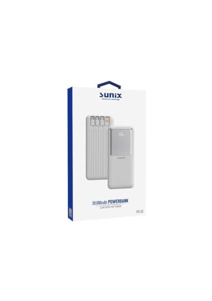 20000 Mah Dijital Göstergeli Dahili Çoklu Kablolu Taşınabilir Powerbank Beyaz Pb-50