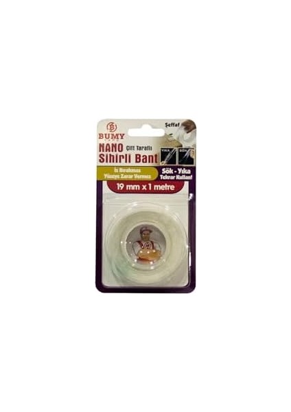 Nano Sihirli Bant 19 mm x 1 Mt/şeffaf/sök Yıka Tekrar Kullan