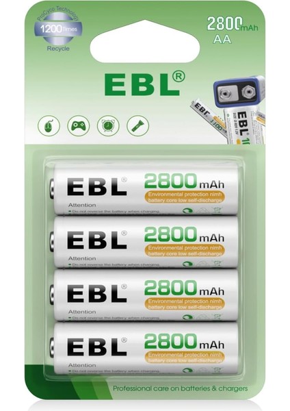 1.2V Aa Yüksek Kapasiteli Şarj Edilebilir PILLER,1200 Tech ile 2800MAH Ni-Mh Şarj Edilebilir Piller,4 Adet Paket