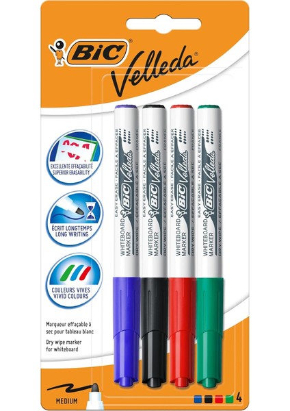 Velleda Kolay Kuruyan Tahta-Marker, 5 Adet 4 Blister Çeşitli