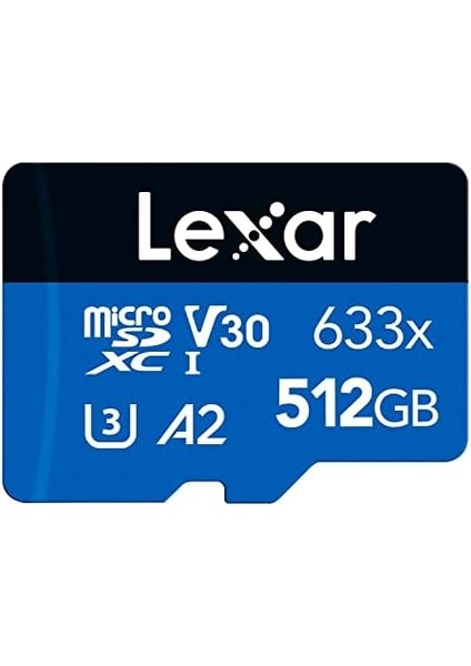 633X 512 GB Micro Sd Kart, Microsdxc Uhs-I Kart + Sd Adaptör, 100MB/S Okumaya Kadar Microsd Hafıza Kartı, A2, Sınıf 10, U3, V30 (LMS0633512G-BNAAA)
