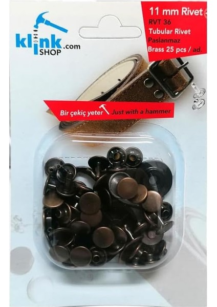 11 mm Kendin Yap Kiti, Çanta, Cüzdan, Kemer, Kot Pantolon, Için Çekiçle Uygulama Aparatları ve 25 Adet Perçin Zımba Takım-Paslanmaz Pirinç (Antik Sarı)